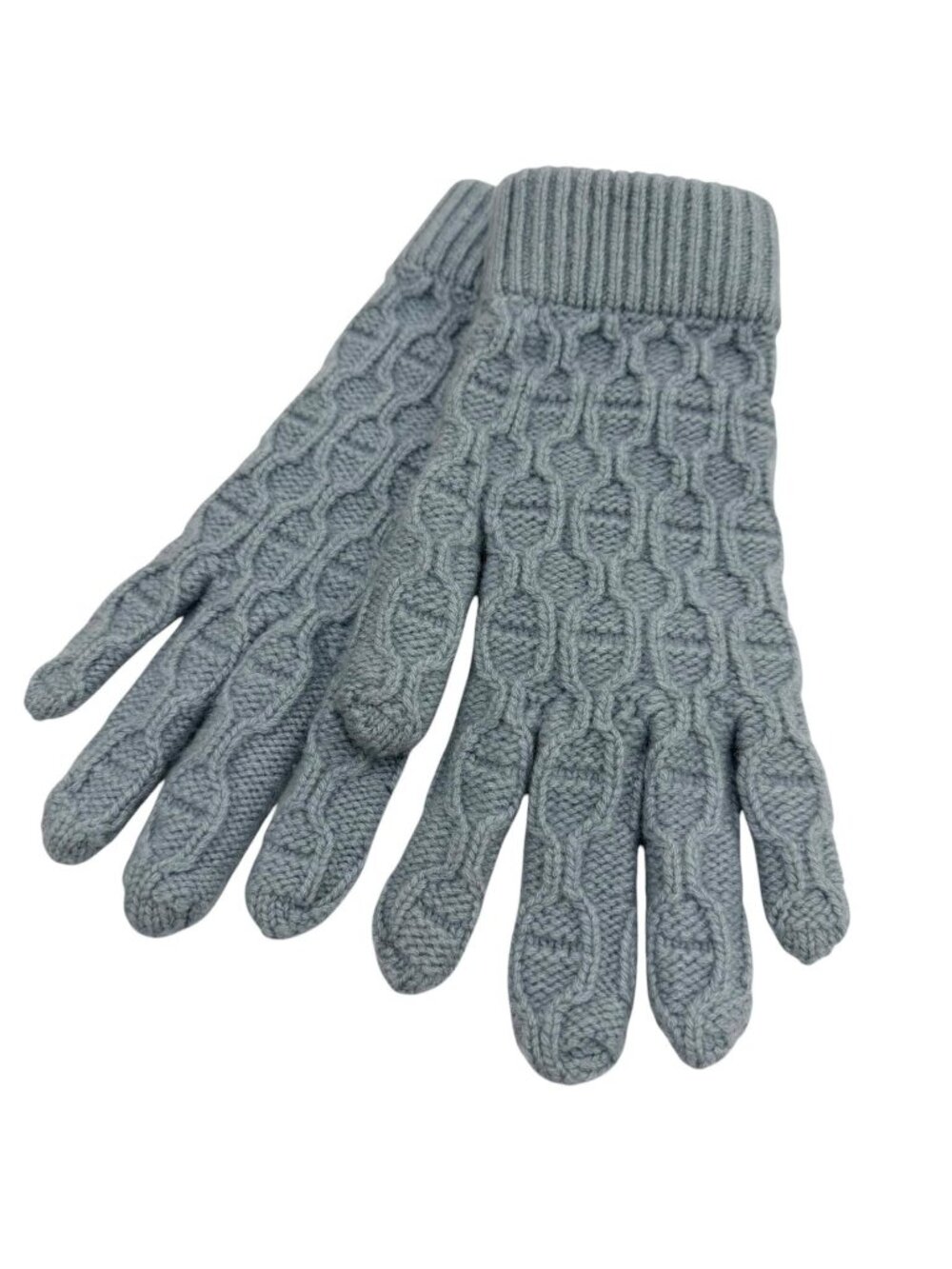 Hermes Tori Maillon Cashmere Knit Gloves Light Blue S for Winter